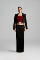 Noir Sculpt Cropped Open-Front Taffeta Blazer for women, from IHF STUDIO, The Viet Concept 