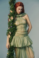 Linos Avocado Sheer Crepe Sculpted Couture Dress for women, from LA VIERGE, The Viet Concept 