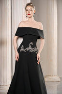 GVLUX • Noir Éclat Crystal-Waist Off-Shoulder Taffeta Evening Gown