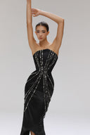 Kismet Gilded Lace Matte Satin Strapless Maxi Dress for women, from SORAMAME, The Viet Concept