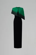 Dark Green & Black Bustier Column Gown With Crystal Cape for women, from IHF ATELIER, The Viet Concept 