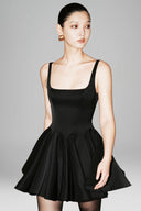 Black Eliana U-Neck Flared Mini Dress for women, from HUONG, The Viet Concept 