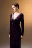 IHF ATELIER • Royal Pearl-Embellished Grain Velvet Column Evening Gown