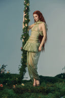 Linos Avocado Sheer Crepe Sculpted Couture Dress for women, from LA VIERGE, The Viet Concept 