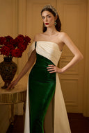 Emerald Velvet Bustier Column Gown With Draped Shoulder for women, from IHF ATELIER, The Viet Concept 
