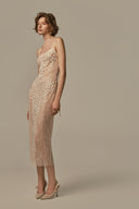 Larme Ivory Lace Midi Dress With Tulle Contrast for women, from POEM, The Viet Concept