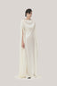 White Quyen Trapezoid Boat Neck Satin Maxi Dress for women, from TINH, The Viet Concept