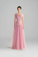Lyssandra One-Shoulder Draped Satin Silk Gown in Lilac Purple for women, from LINH PHUNG, The Viet Concept