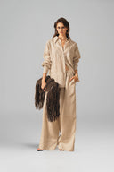 Beige Embroidered Linen Bode Shirt for women, from XITA, The Viet Concept 