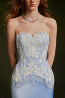 VONTIER DE MONTIER • Bedazzled Crystal Embellished Pearl Silk Corset With Opal Satin Set