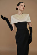 IHF ATELIER • Black Crystal Round Neck Column Gown