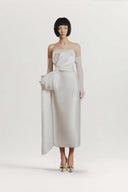 Avery Asymmetric Bow Taffeta Midi Gown for women, from WHITE PLAN, The Viet Concept