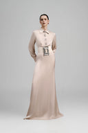 Woolden A-line Collared Neck Silk Satin Floor Length Dress for women, from Ha Thanh Viet, The Viet Concept 