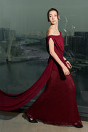THÉSONG • Flammer Burgundy Off-Shoulder Mermaid Gown With Train