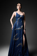 GVLUX • Azure Élan Wave Strapless Denim Gown