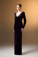 IHF ATELIER • Royal Pearl-Embellished Grain Velvet Column Evening Gown