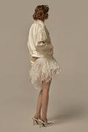 Nacre Ivory Faux Suede Cropped Jacket for women, from POEM, The Viet Concept
