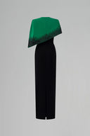 Dark Green & Black Bustier Column Gown With Crystal Cape for women, from IHF ATELIER, The Viet Concept 