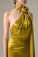 Satin Silk Asymmetrical Halter Gown With Cross Detail for women, from IHF ATELIER, The Viet Concept