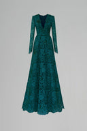 Blooming Rose Lace V-Neck A-Line Long Sleeve Gown with Silk Lining for women, from IHF ATELIER, The Viet Concept 