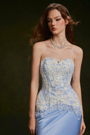 VONTIER DE MONTIER • Bedazzled Crystal Embellished Pearl Silk Corset With Opal Satin Set