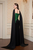 Dark Green Lace Column Gown With Silk Cape for women, from IHF ATELIER, The Viet Concept 
