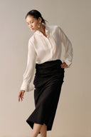 LECIA • Élise Draped Velvet Twill Column Midi Skirt