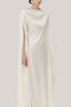 White Quyen Trapezoid Boat Neck Satin Maxi Dress for women, from TINH, The Viet Concept