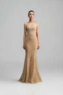 Floral Mesh Lace Strapless Pearl Crystal Mermaid Evening Gown for women, from IHF STUDIO, The Viet Concept 