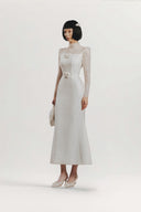Jordan Ivory  Tweed Couture Midi Dress for women, from WHITE PLAN, The Viet Concept 