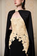Noir Élégance Lace Column Cape Gown for women, from IHF ATELIER, The Viet Concept