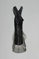 Haven Black Sequin Tulle Asymmetrical Mullet Hem Gown for women, from SORAMAME, The Viet Concept
