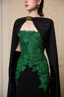 Dark Green Lace Column Gown With Silk Cape for women, from IHF ATELIER, The Viet Concept 