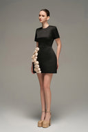 Crystal Embellished Structured Silk Taffeta Mini Dress with Rose Appliqués for women, from IHF STUDIO, The Viet Concept 
