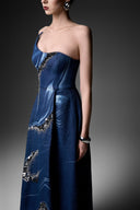 GVLUX • Azure Élan Wave Strapless Denim Gown