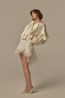 Nacre Ivory Faux Suede Cropped Jacket for women, from POEM, The Viet Concept