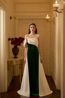 Emerald Velvet Bustier Column Gown With Draped Shoulder for women, from IHF ATELIER, The Viet Concept 