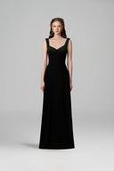 Black Crepe de Chine Queen Ann A-Line Crystal Strap Gown for women, from IHF ATELIER, The Viet Concept 
