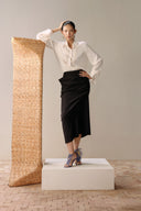 LECIA • Élise Draped Velvet Twill Column Midi Skirt