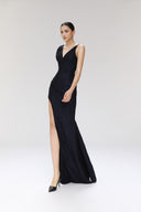 Kalopsia Midnight Blue Metallic Chiffon Floor-Length Gown for women, from SORAMAME, The Viet Concept