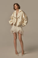 Nacre Ivory Faux Suede Cropped Jacket for women, from POEM, The Viet Concept