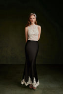 VONTIER DE MONTIER • Sheer Floral Appliqué Lace High-Neck Top in Ivory