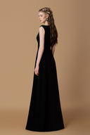 Black Crepe de Chine Queen Ann A-Line Crystal Strap Gown for women, from IHF ATELIER, The Viet Concept 