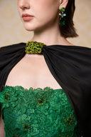 Dark Green Lace Column Gown With Silk Cape for women, from IHF ATELIER, The Viet Concept 