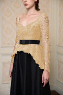 Beige French Lace Queen Anne A-Line Gown With Taffeta for women, from IHF ATELIER, The Viet Concept
