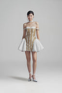 LINH PHUNG • Josette 3D Leaf Embellished Off-Shoulder Taffeta Mini Dress