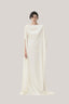White Quyen Trapezoid Boat Neck Satin Maxi Dress for women, from TINH, The Viet Concept
