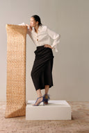 LECIA • Élise Draped Velvet Twill Column Midi Skirt