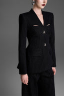 GVLUX • Shining Striped Chest Cut Blazer