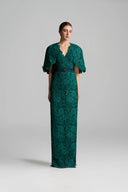 Blooming Rose Lace V-Neck Column Gown With Mini Cape Sleeves for women, from IHF ATELIER, The Viet Concept 